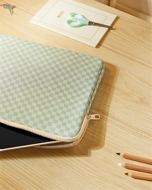 Su İtici Leke Tutmaz Mint Dama Desen Tablet Taşıma Çantası / Kılıfı 32.5 x 24 x 2 cm