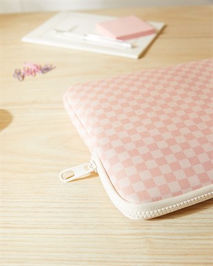 Su İtici Leke Tutmaz Pembe Dama Desen Tablet Taşıma Çantası / Kılıfı 27 x 21 x 2 cm