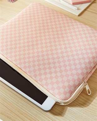 Su İtici Leke Tutmaz Pembe Dama Desen Tablet Taşıma Çantası / Kılıfı 32.5 x 24 x 2 cm