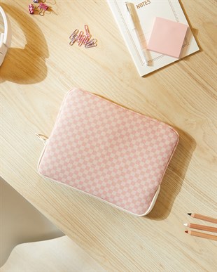 Su İtici Leke Tutmaz Pembe Dama Desen Tablet Taşıma Çantası / Kılıfı 27 x 21 x 2 cm