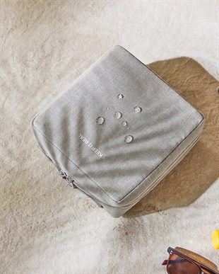 Termal Astarlı Su İtici Leke Tutmaz Gri Renk Jüt Keten Makyaj İlaç Çantası 20 x 21 x 11 cm