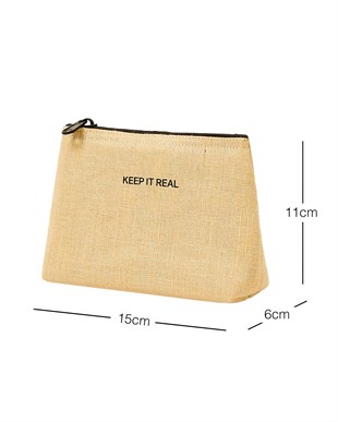 Termal Astarlı Su İtici Leke Tutmaz Jüt Keten Makyaj Çantası 15 x 11 x 6 cm
