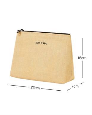 Termal Astarlı Su İtici Leke Tutmaz Jüt Keten Makyaj Çantası 23 x 16 x 7 cm