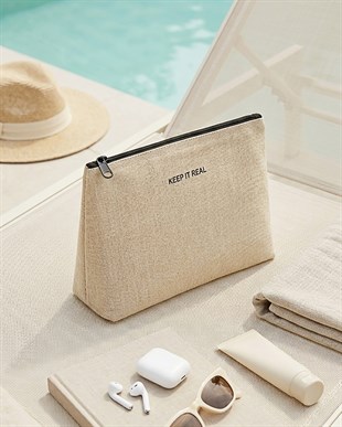 Termal Yalıtımlı Jüt Keten Makyaj Çantası 23 x 16 x 7 cm