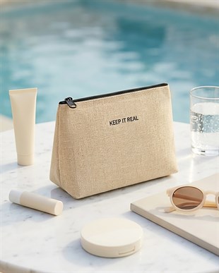 Termal Yalıtımlı Jüt Keten Makyaj Çantası 19 x 13 x 7 cm