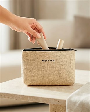 Termal Yalıtımlı Jüt Keten Makyaj Çantası 15 x 11 x 6 cm