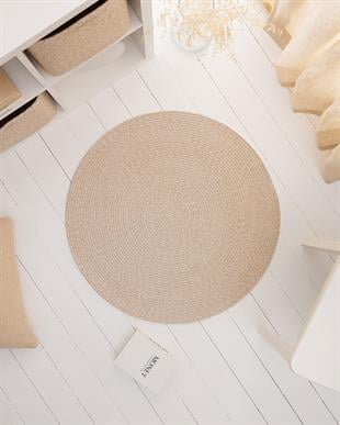 Yıkanabilir Bej Kırçıllı Pamuklu Halı Kilim Ø 80 cm
