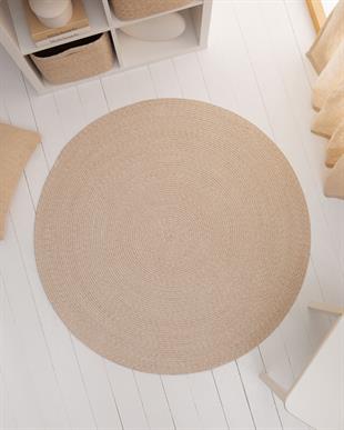 Yıkanabilir Bej Kırçıllı Pamuklu Halı Kilim Ø 120 cm