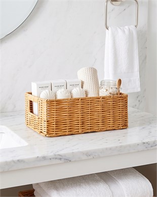 Yıkanabilir Bej PP Rattan Sepet 30 x 20 x 11 cm