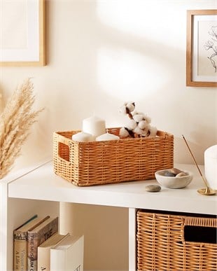 Yıkanabilir Bej PP Rattan Sepet 30 x 20 x 11 cm