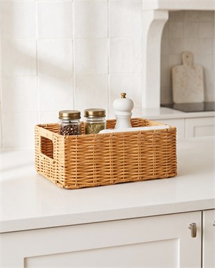 Yıkanabilir Bej PP Rattan Sepet 30 x 20 x 11 cm