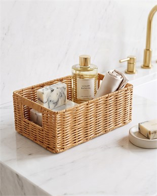 Yıkanabilir Bej PP Rattan Sepet 30 x 20 x 11 cm