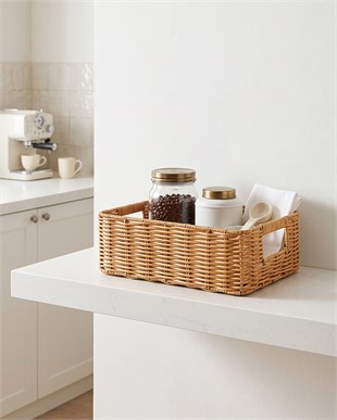 Yıkanabilir Bej PP Rattan Sepet 33 x 23 x 11 cm