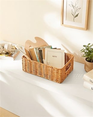 Yıkanabilir Bej PP Rattan Sepet 33 x 23 x 11 cm