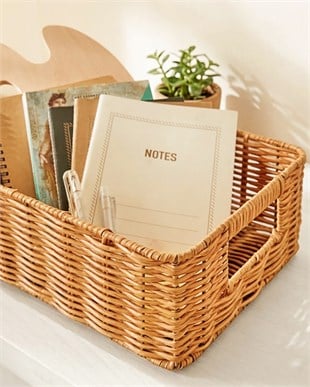 Yıkanabilir Bej PP Rattan Sepet 33 x 23 x 11 cm