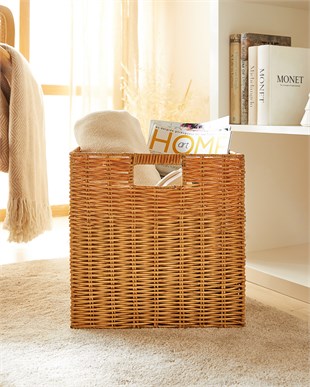 Yıkanabilir Bej PP Rattan Sepet 33 x 33 x 33 cm