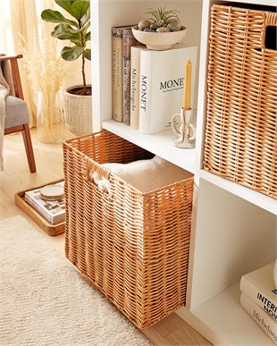 Yıkanabilir Bej PP Rattan Sepet 33 x 33 x 33 cm
