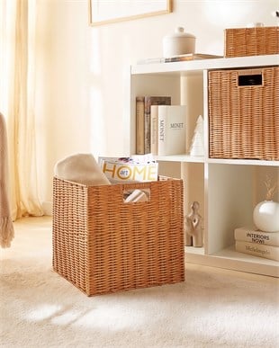 Yıkanabilir Bej PP Rattan Sepet 33 x 33 x 33 cm