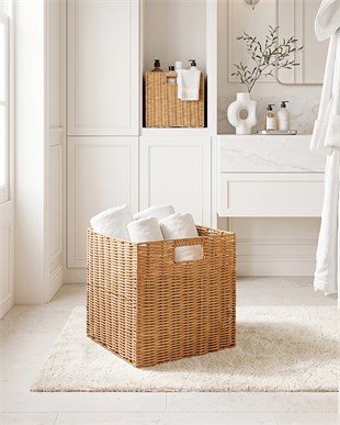 Yıkanabilir Bej PP Rattan Sepet 33 x 33 x 33 cm
