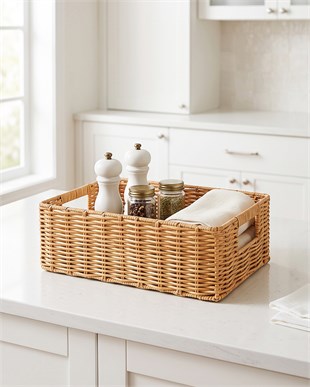 Yıkanabilir Bej PP Rattan Sepet 36 x 26 x 12 cm