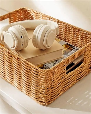 Yıkanabilir Bej PP Rattan Sepet 36 x 26 x 12 cm