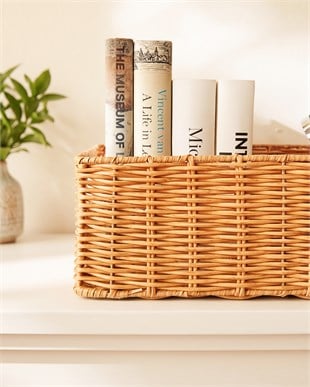 Yıkanabilir Bej PP Rattan Sepet 39 x 29 x 13 cm