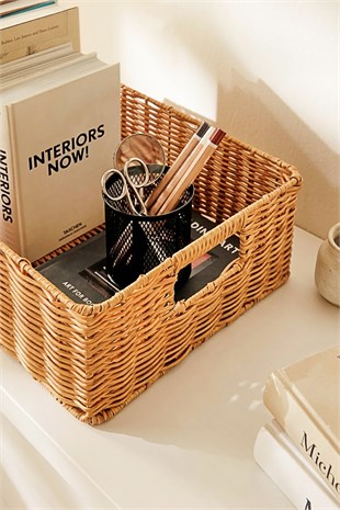 Yıkanabilir Bej PP Rattan Sepet 39 x 29 x 13 cm