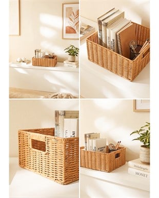Yıkanabilir Bej PP Rattan Sepet 39 x 29 x 13 cm