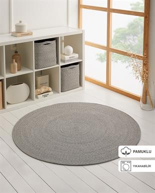 Yıkanabilir Gri Kırçıllı Pamuklu Halı Kilim Ø 120 cm
