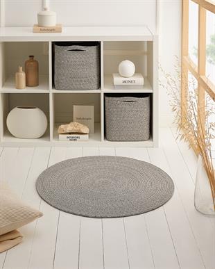 Yıkanabilir Gri Kırçıllı Pamuklu Halı Kilim Ø 80 cm