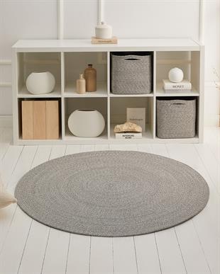 Yıkanabilir Gri Kırçıllı Pamuklu Halı Kilim Ø 120 cm