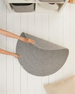 Yıkanabilir Gri Kırçıllı Pamuklu Halı Kilim Ø 80 cm