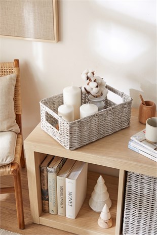 Yıkanabilir Gri PP Rattan Sepet 30 x 20 x 11 cm