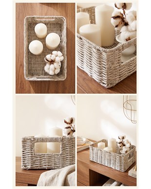 Yıkanabilir Gri PP Rattan Sepet 30 x 20 x 11 cm