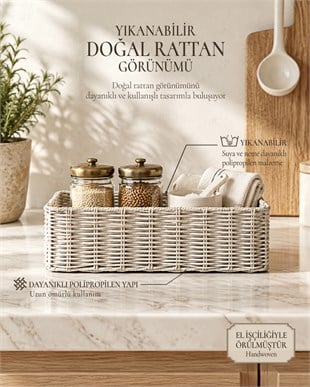 Yıkanabilir Gri PP Rattan Sepet 30 x 20 x 11 cm