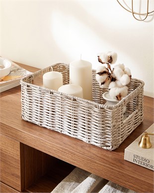 Yıkanabilir Gri PP Rattan Sepet 30 x 20 x 11 cm