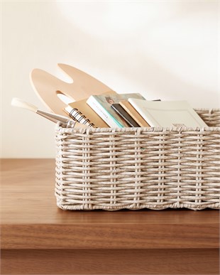 Yıkanabilir Gri PP Rattan Sepet 33 x 23 x 11 cm