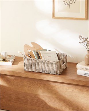 Yıkanabilir Gri PP Rattan Sepet 33 x 23 x 11 cm
