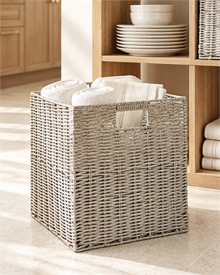 Yıkanabilir Gri PP Rattan Sepet 33 x 33 x 33 cm