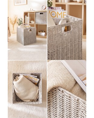 Yıkanabilir Gri PP Rattan Sepet 33 x 33 x 33 cm