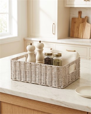 Yıkanabilir Gri PP Rattan Sepet 36 x 26 x 12 cm
