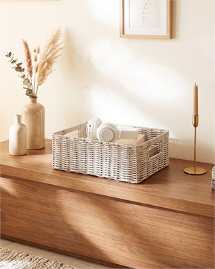 Yıkanabilir Gri PP Rattan Sepet 36 x 26 x 12 cm