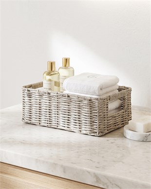 Yıkanabilir Gri PP Rattan Sepet 39 x 29 x 13 cm
