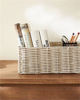 Yıkanabilir Gri PP Rattan Sepet 39 x 29 x 13 cm