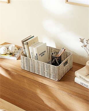 Yıkanabilir Gri PP Rattan Sepet 39 x 29 x 13 cm