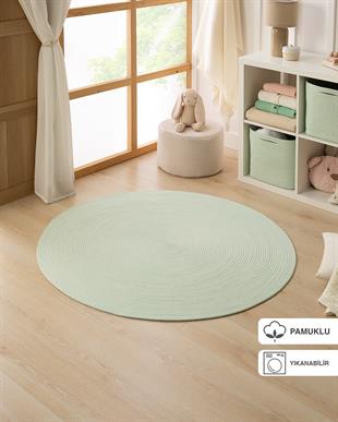 Yıkanabilir Mint Kırçıllı Pamuklu Halı Kilim Ø 120 cm