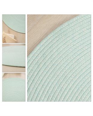 Yıkanabilir Mint Kırçıllı Pamuklu Halı Kilim Ø 80 cm