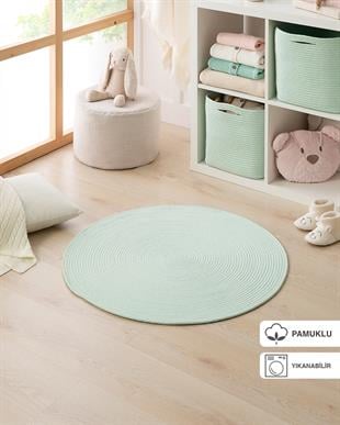 Yıkanabilir Mint Kırçıllı Pamuklu Halı Kilim Ø 80 cm