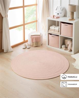 Yıkanabilir Pembe Kırçıllı Pamuklu Halı Kilim Ø 120 cm