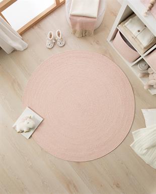 Yıkanabilir Pembe Kırçıllı Pamuklu Halı Kilim Ø 120 cm